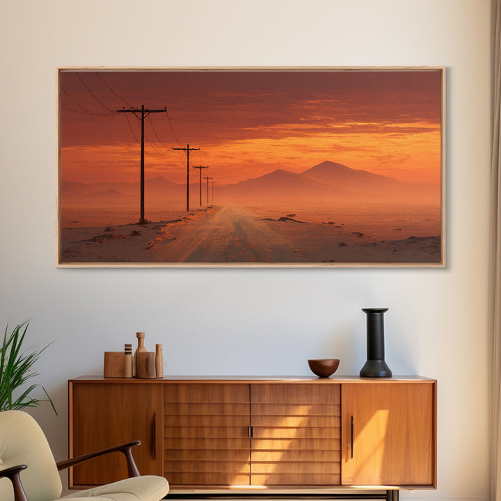 Rustic Desert Road Landscape Painting Wall Art Framed Canvas Print For Farmhouse Kitchen Living Room Decor