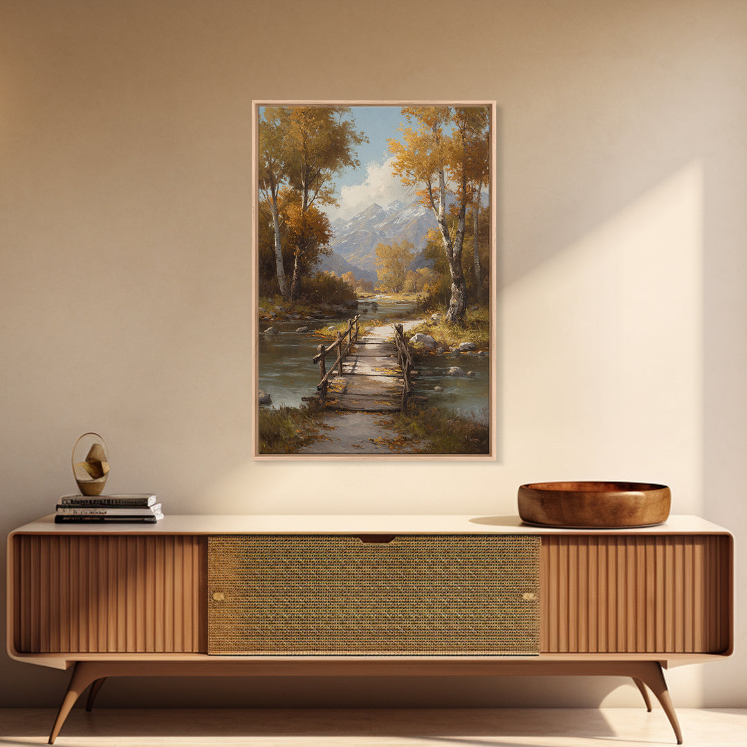 Classic Autumn Mountain Landscape Painting Wall Art Framed Canvas Print Rustic Home Decor