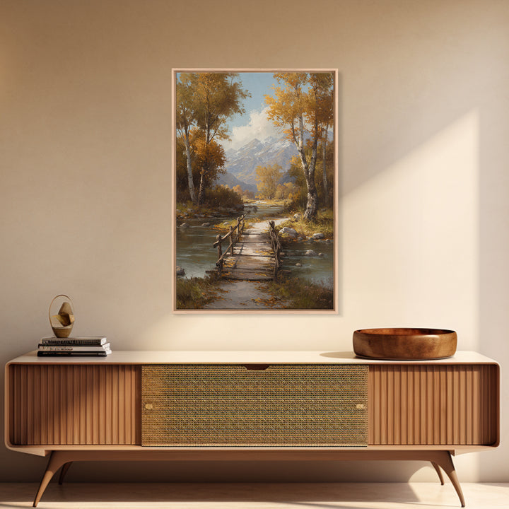 Classic Autumn Mountain Landscape Painting Wall Art Framed Canvas Print Rustic Home Decor