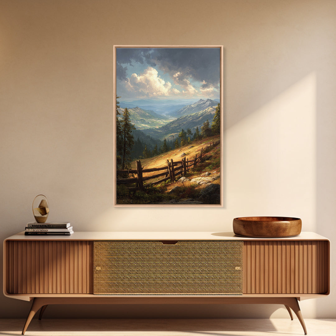 Tranquil Mountain Valley Scenic Landscape Oil Painting Print Wall Art For Living