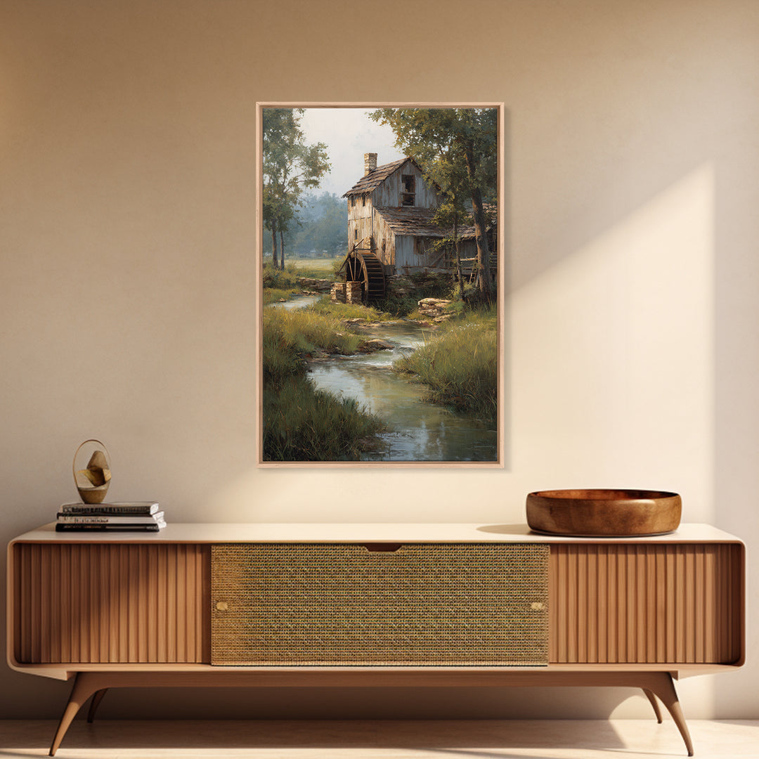 Zen Waterfall And Buddha Statue In Lush Forest Relaxing Spiritual Wall Art Print Framed Canvas For Meditation Room Decor