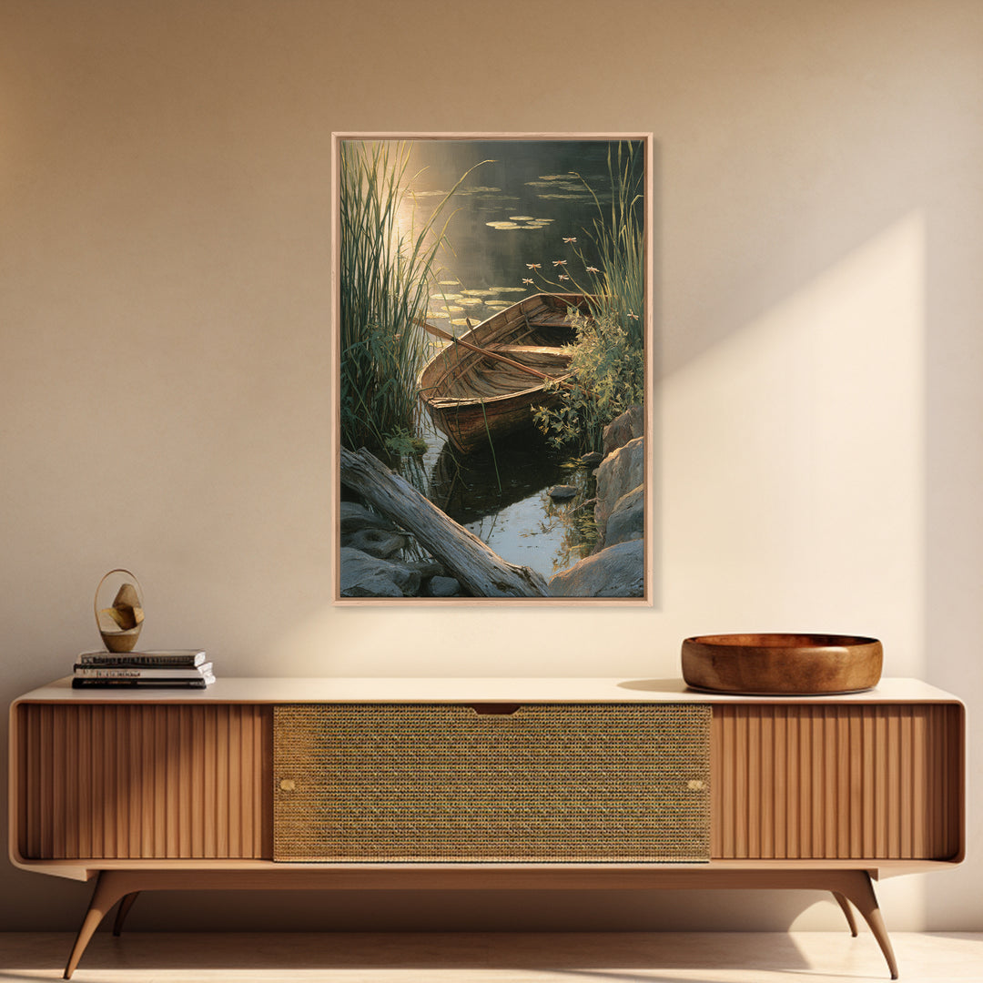 Enchanting Water Lily Pond With Dragonflies Oil Painting Fine Art Print Tranquil Nature Wall Art