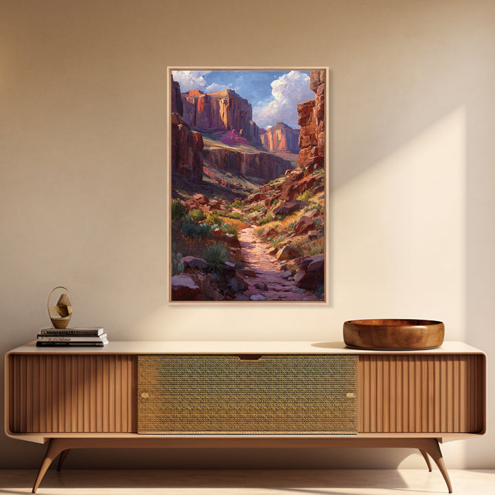 Grand Canyon Landscape Oil Painting Portrait Of Canyon Rocks Blue Sky And Path Trail Large Wall Art For Living Room Decor