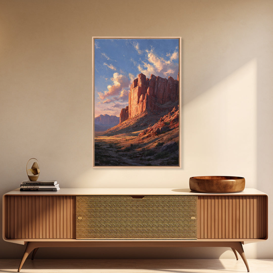 Sunset Over Rugged Canyon Mountain Landscape Contemporary Oil Painting Canvas Print For Modern Wall Art Nature Home Decor