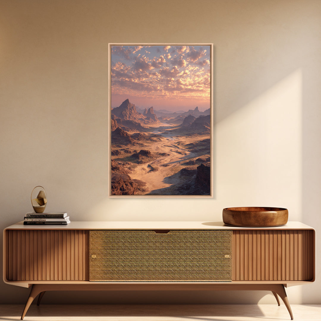 Majestic Desert Landscape With Dramatic Lighting Sunset Modern Wall Art Framed Canvas Print For Home And Office Decor