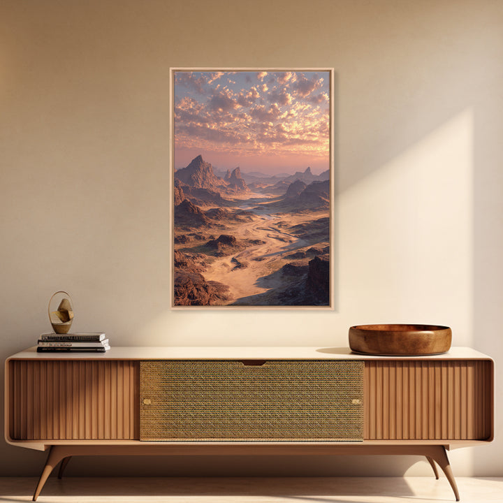 Majestic Desert Landscape With Dramatic Lighting Sunset Modern Wall Art Framed Canvas Print For Home And Office Decor