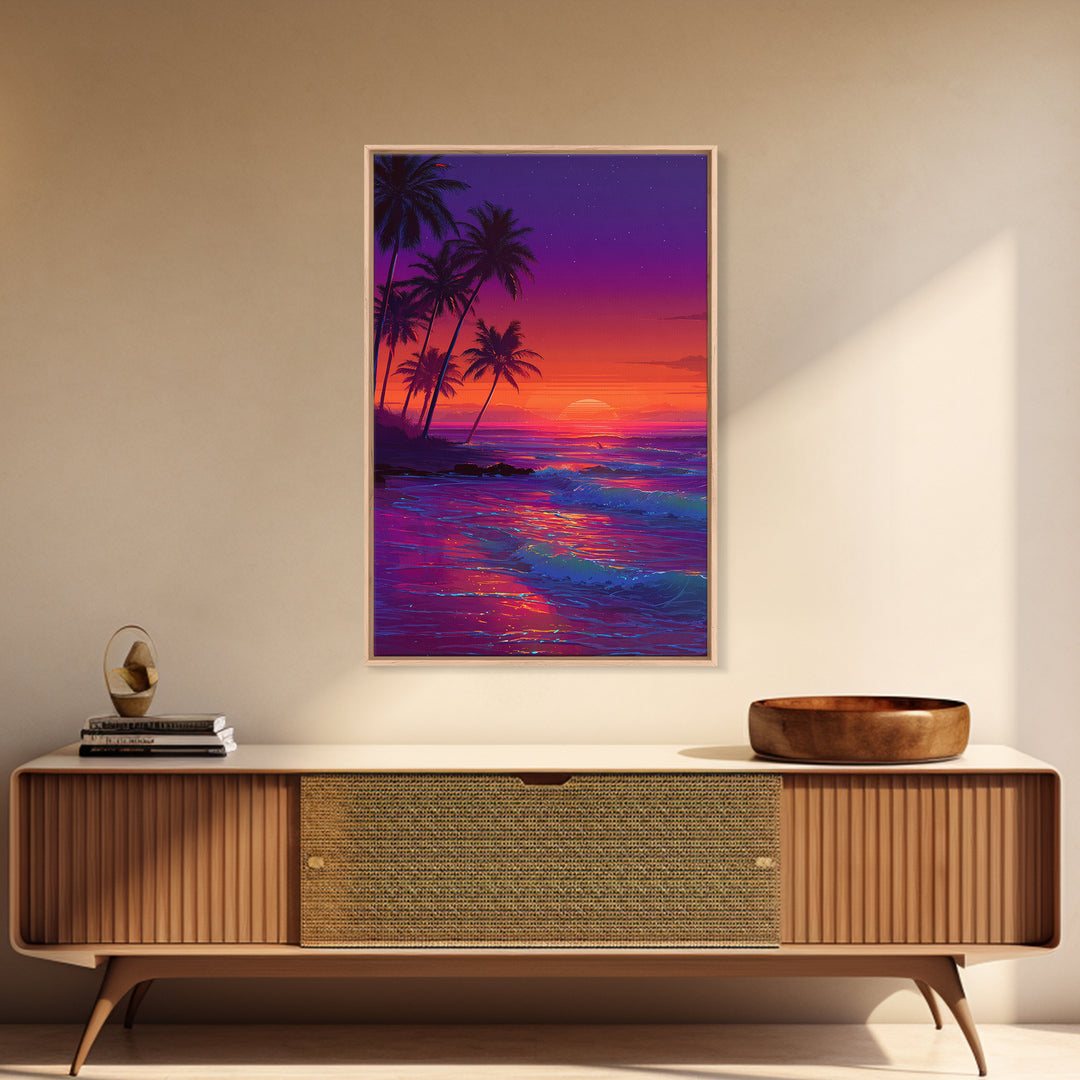 Illuminated Amethyst Tunnel With Vibrant Rainbow Lights Digital Art Framed Canvas Print For Magical Wall Art And Whimsical Home Decor