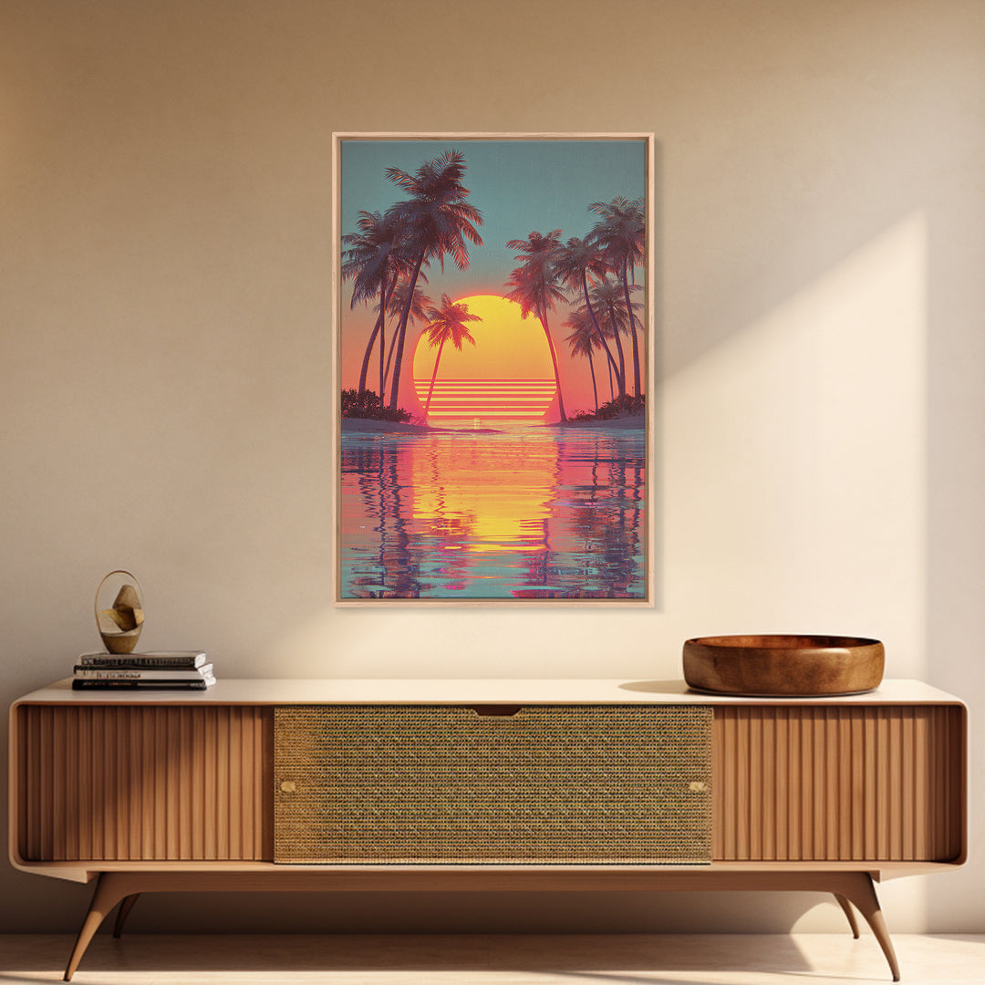 Retro Sunset Palm Trees Tropical Beach Landscape Wall Art Canvas Print For Living Room Home Decor