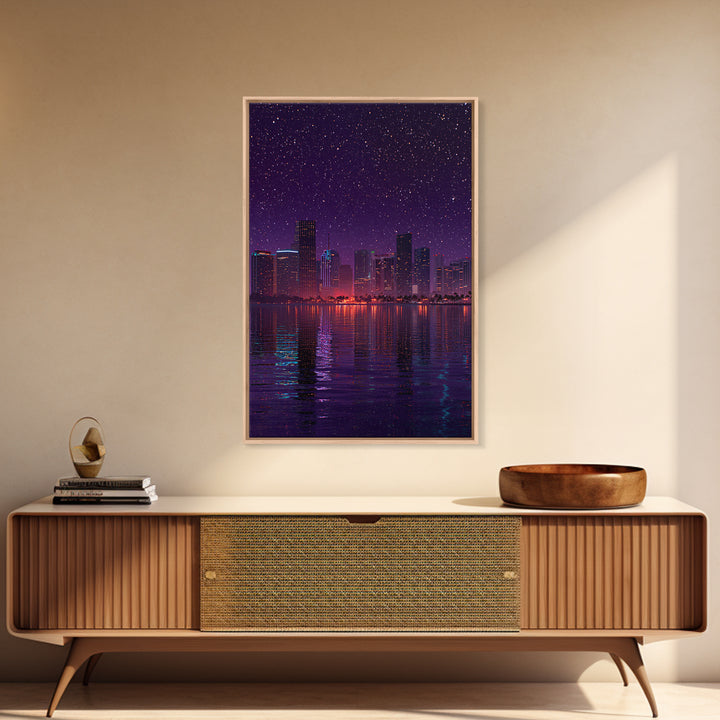 Retro Neon Futuristic Car On Road With Palm Trees Canvas Print For Modern Wall Art Living Room Decor And Bedroom Art