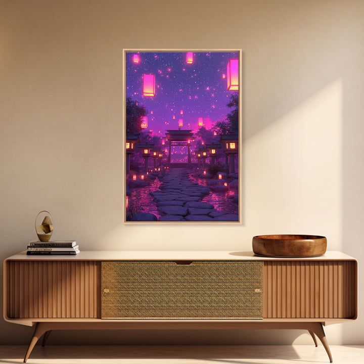 Enchanting Lantern Festival Pink And Purple Glow Night Landscape Wall Art Framed Canvas Print For Home And Office