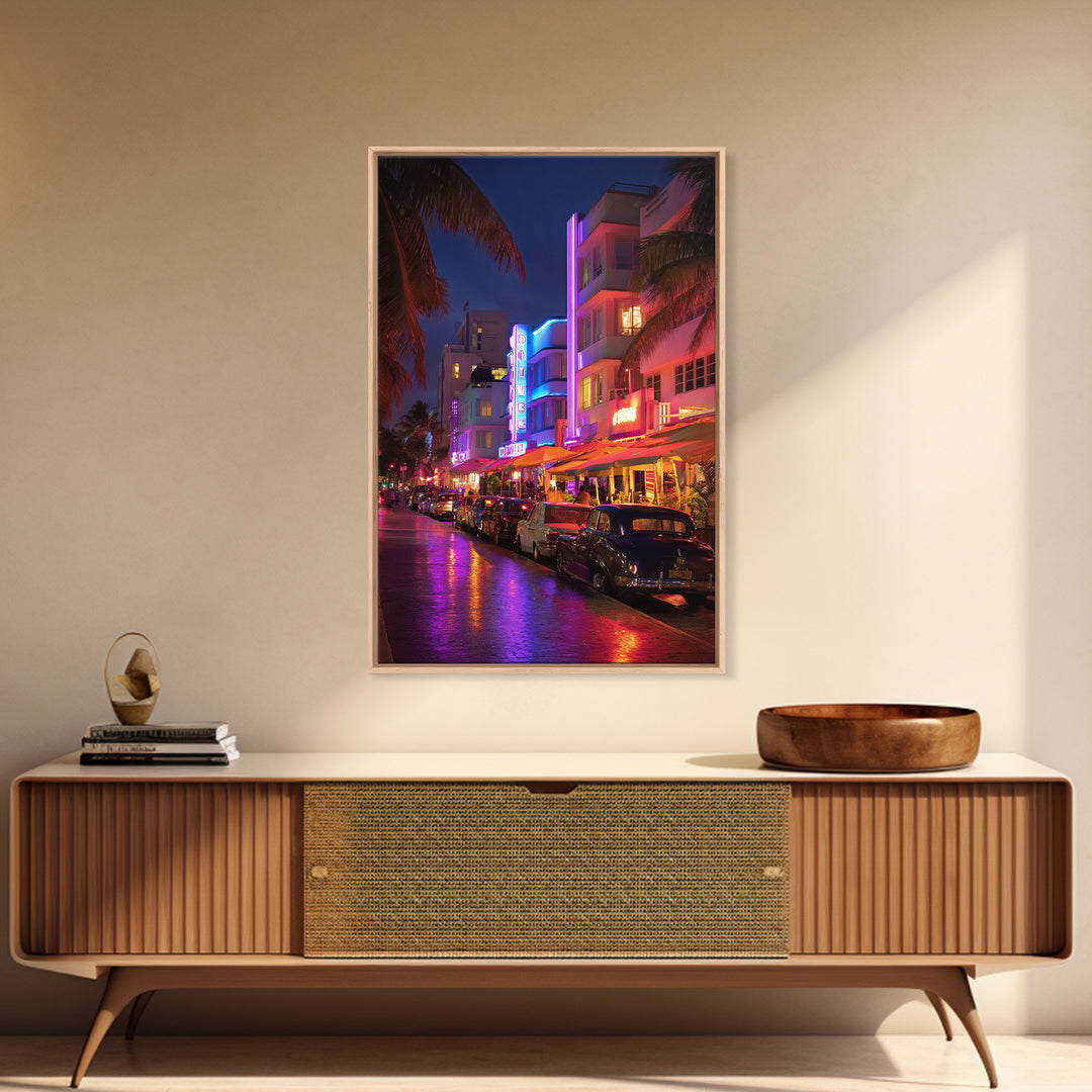 Digital Futuristic Waterfall With Vibrant Pink Light And Abstract Landscape Elements Modern Wall Art Print
