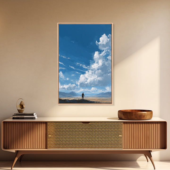 Fantasy Warrior Standing Over Vast Desert Landscape Digital Artwork Modern Wall Art Canvas Print Unique