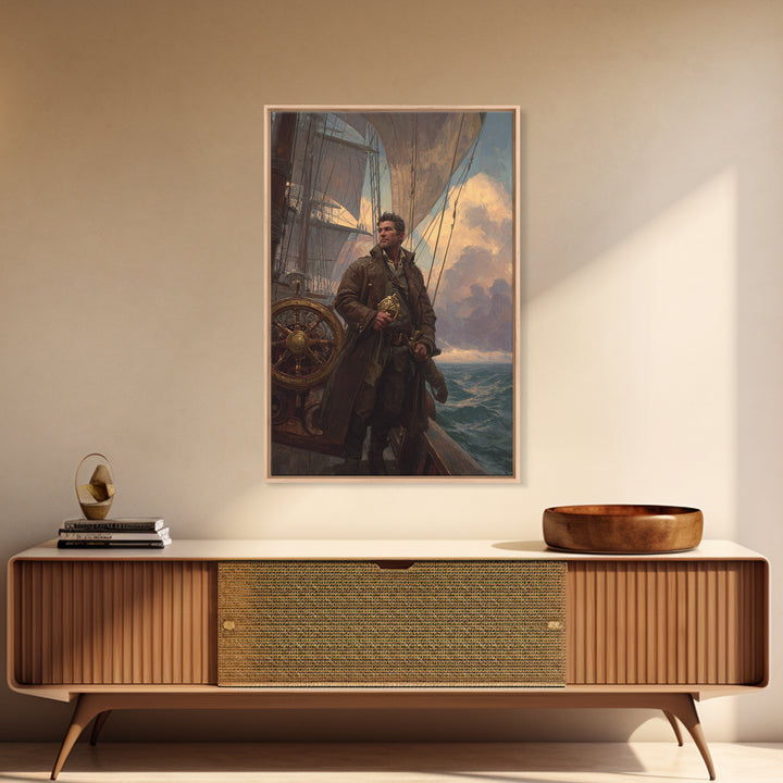 Brave Sailor On Tall Ship Canvas Print, Nautical Wall Art, Ocean Seascape Painting, Masculine Home Office Decor Gift For Him