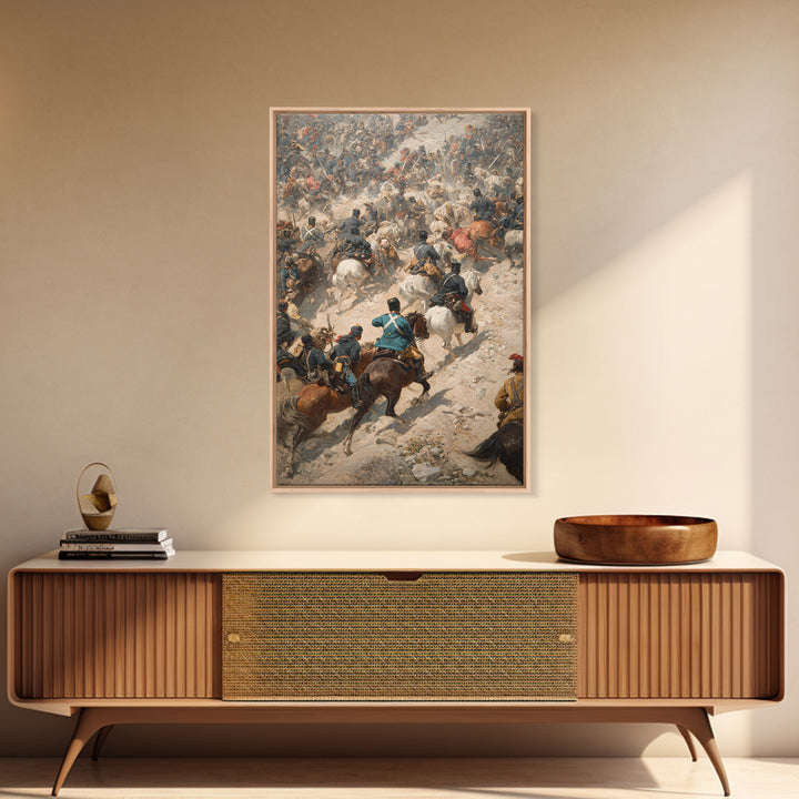 Chaotic Cavalry Battle Scene Wall Art, Historical Canvas Print, War Painting Decor, Equestrian Art, Masculine Office Gift