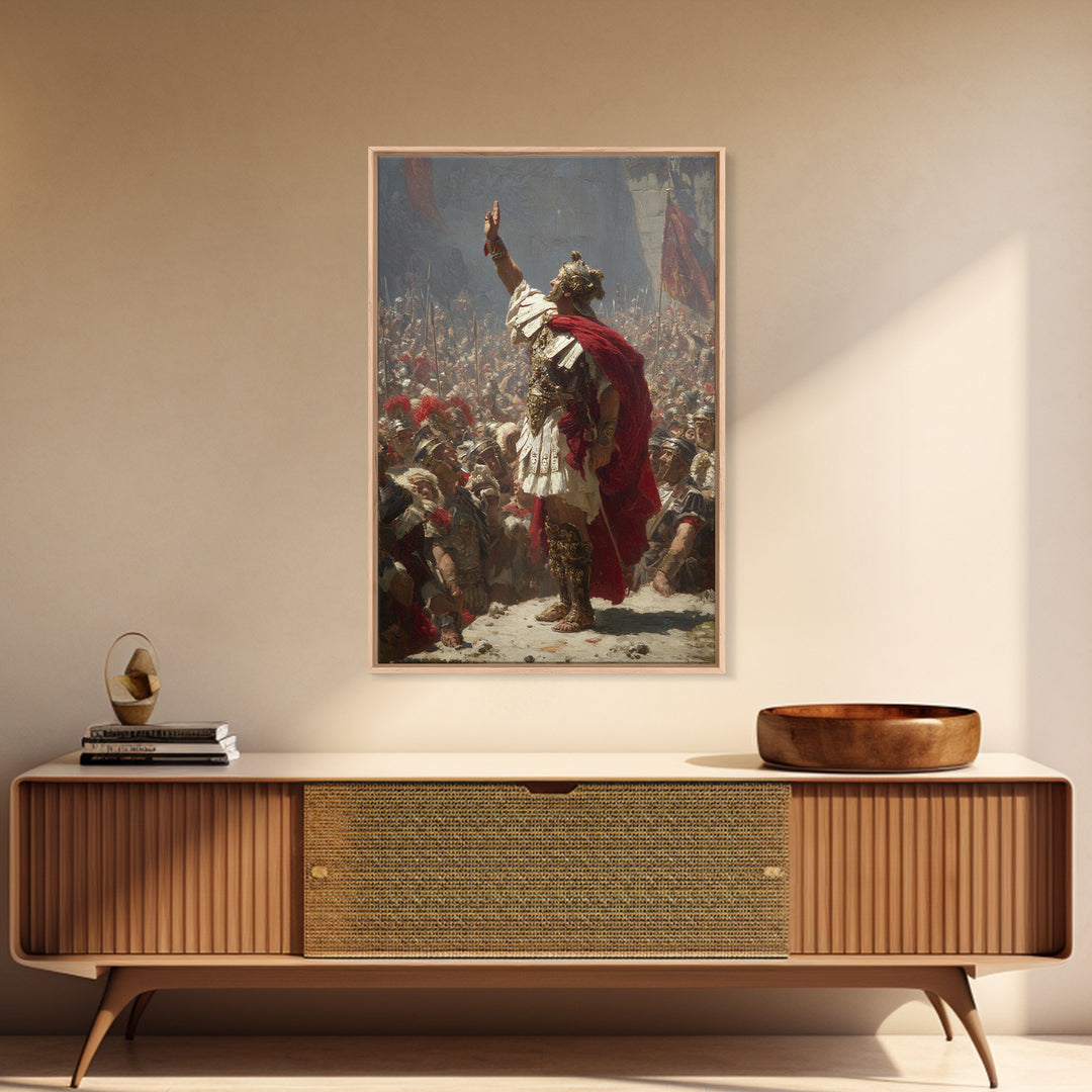 Roman General Raising Hand Before Legion Wall Art, Historical Canvas, Classical Decor, Large Statement Artwork, Fine Art Print