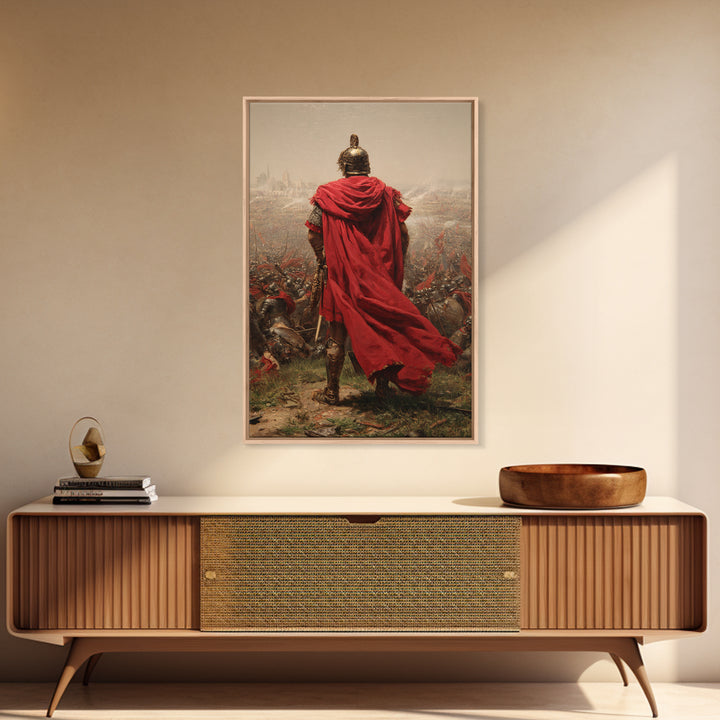 Roman General Red Cloak Wall Art, Epic Battlefield Oil Painting, Ancient Warrior Canvas Decor For Masculine Office Gift Idea