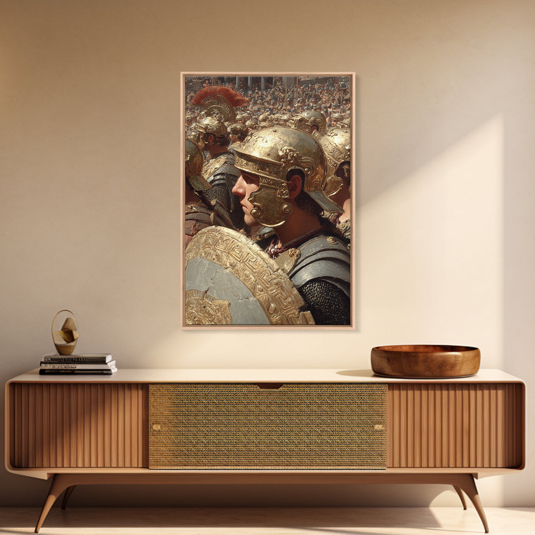 Roman Legion Soldier Framed Canvas Print, Ancient Warrior Wall Art, Historical Battle Decor, Gladiator Gift For Him, Office Decor