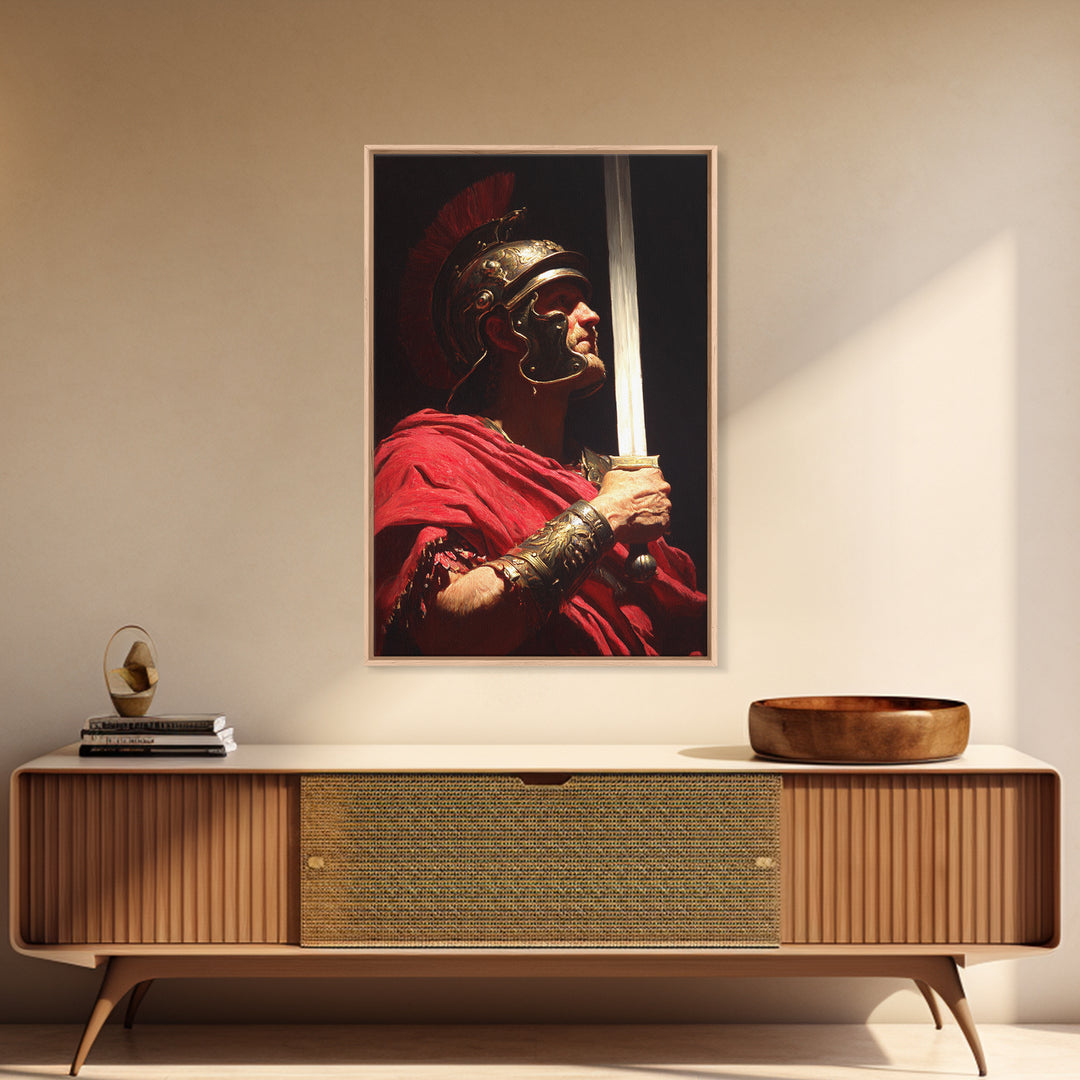 Classical Roman Soldier Portrait Oil Painting With Dramatic Lighting Wall Art For Home Decor And Office
