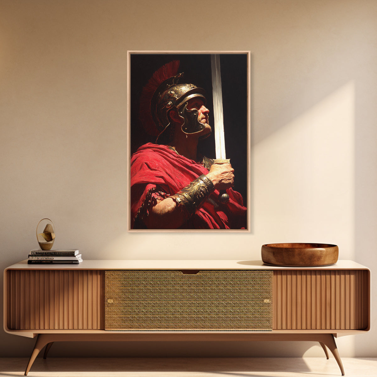 Classical Roman Soldier Portrait Oil Painting With Dramatic Lighting Wall Art For Home Decor And Office