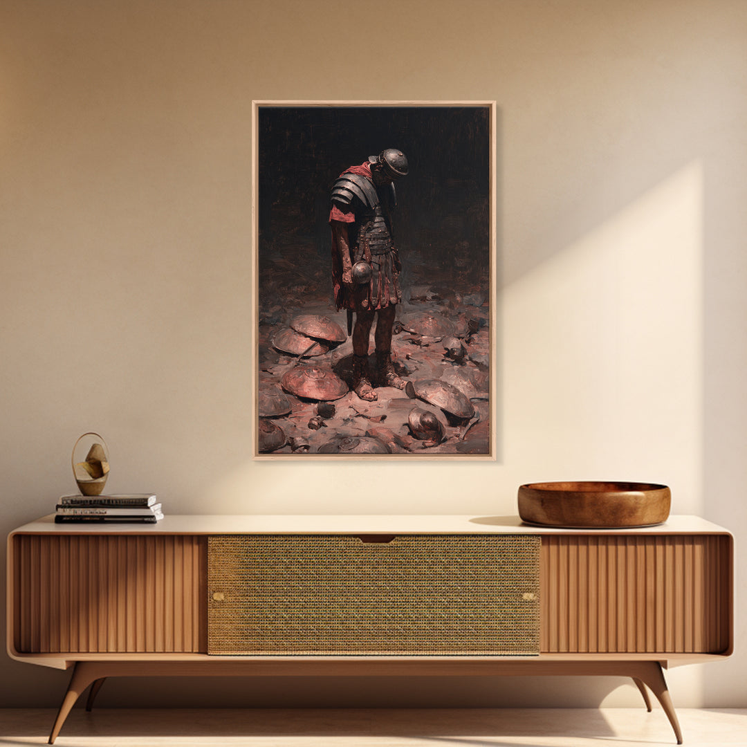 Defeated Roman Gladiator In Dark Arena Canvas Print, Moody Warrior Wall Art, Ancient Battle Decor, Masculine Office Art
