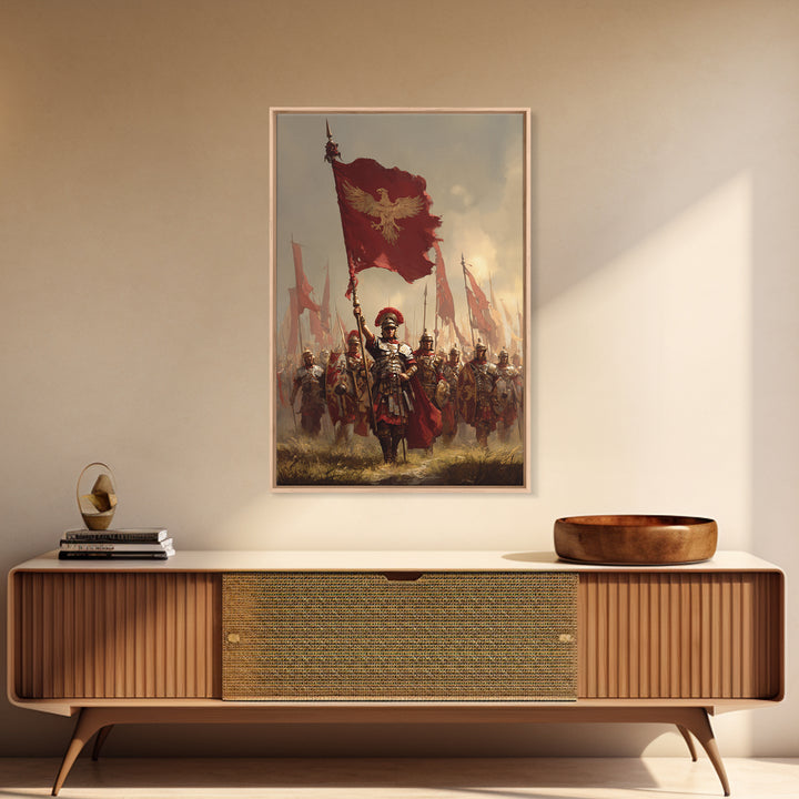 Roman Eagle Standard Bearer Framed Canvas Print, Ancient Legion Wall Art, Historical Battle Decor, Masculine Gift For Him