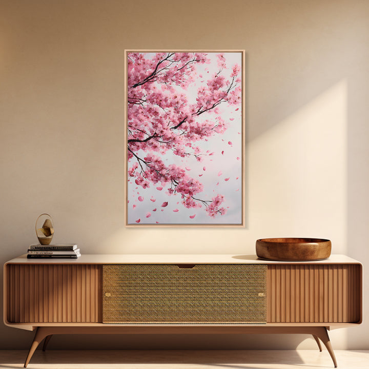 Pink Cherry Blossom Branches Canvas Print, Japanese Wall Art, Botanical Wall Decor, Spring Bedroom Decor, Feminine Gift For Her