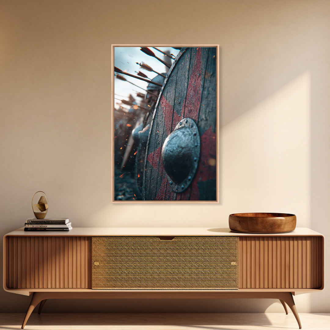 Viking Shield Battle Scene Canvas Print, Norse Warrior Decor, Medieval War Poster, Masculine Wall Art For Game Room, Gift For Him