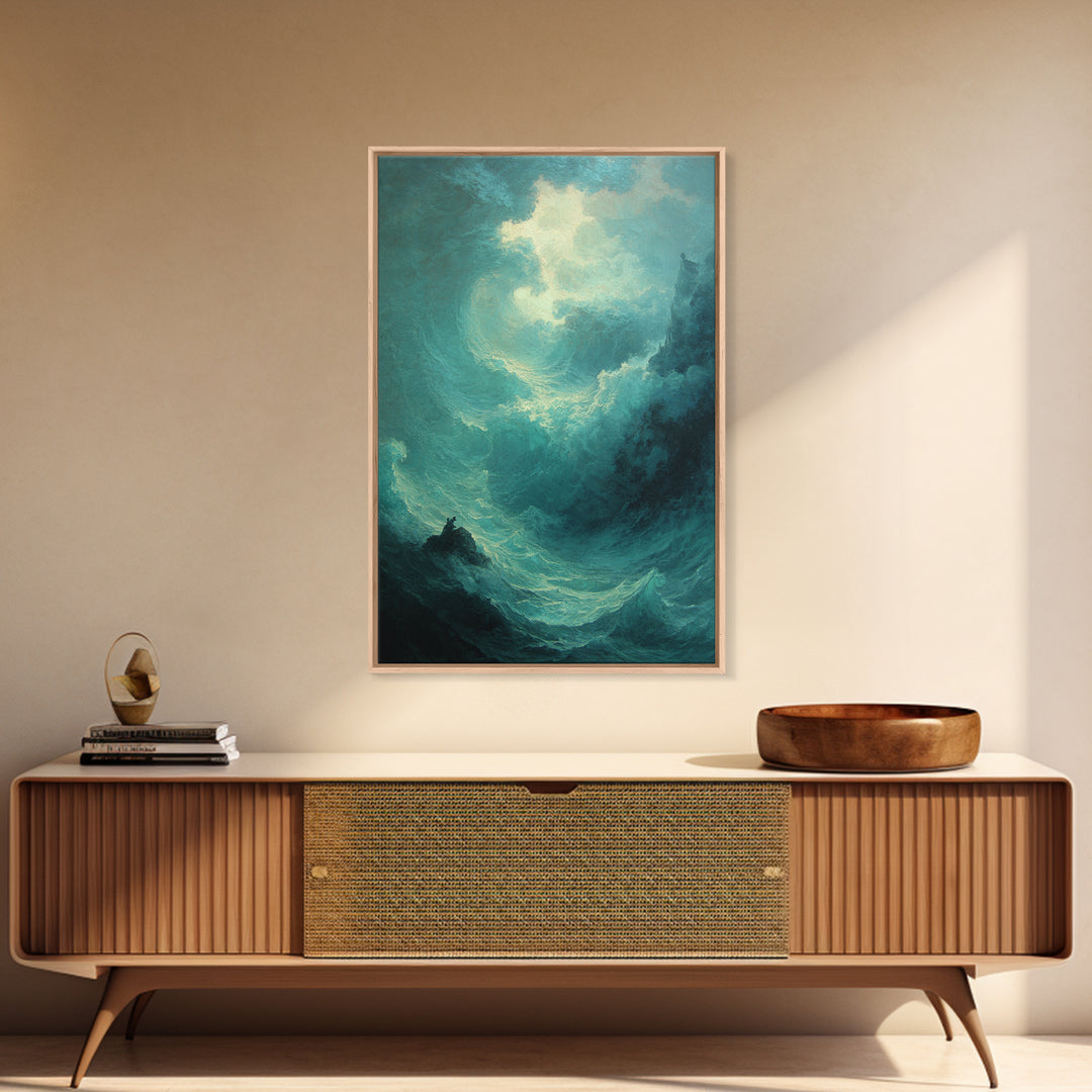 Stormy Turquoise Ocean Wave Canvas Print, Dramatic Seascape Wall Art, Coastal Nautical Decor, Large Beach House Art For Living Room