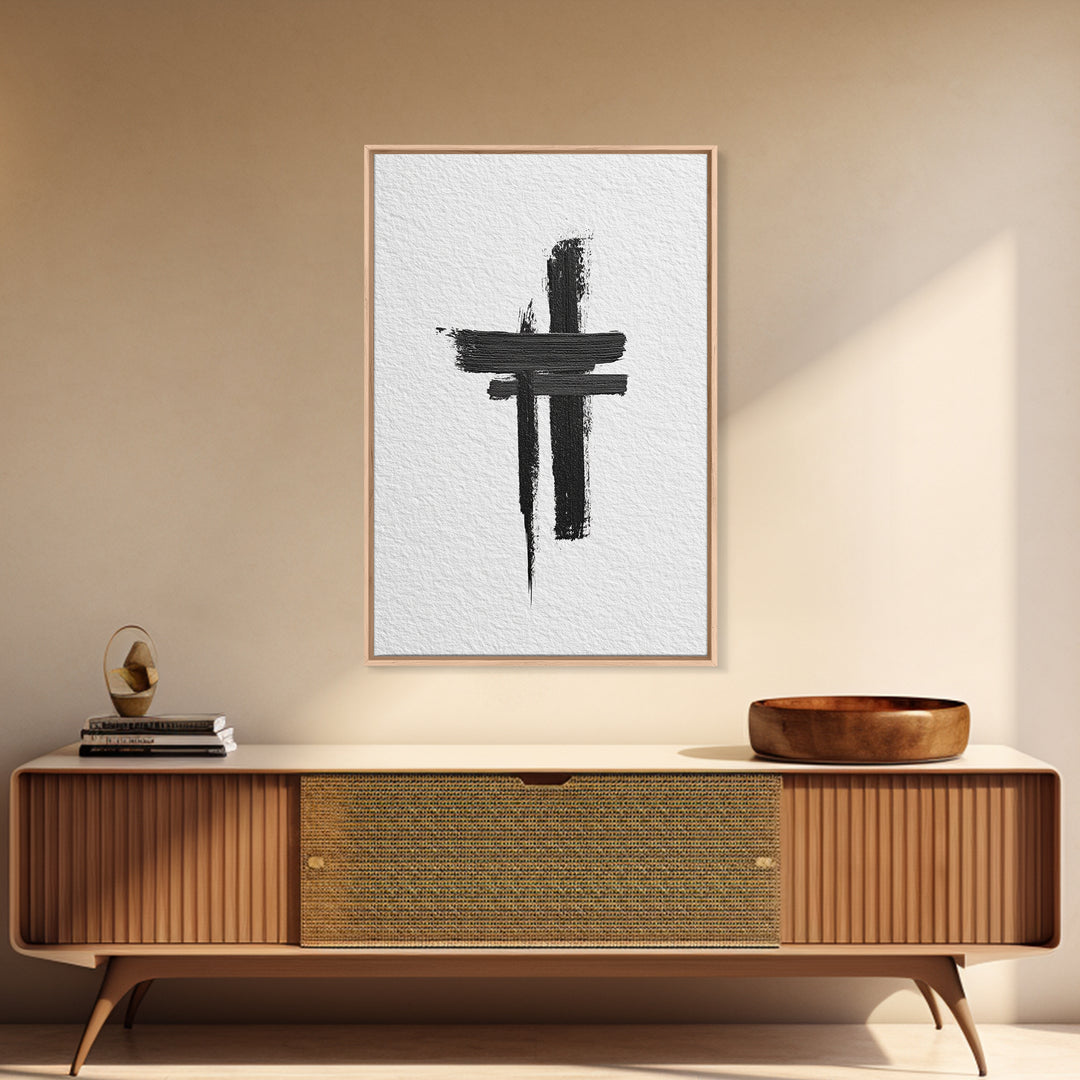 Minimalist Abstract Black Brush Strokes On Textured White Paper Canvas Print Modern Art Wall Decor