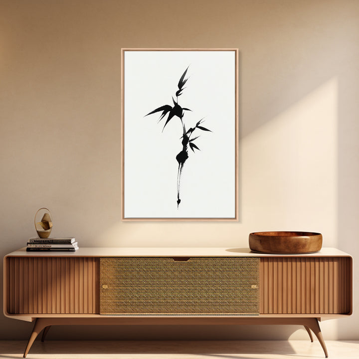 Zoetrope-Like Monochrome Abstract Wave Shape Ink Brush Stroke Painting Minimalist Wall Art Print Framed Canvas