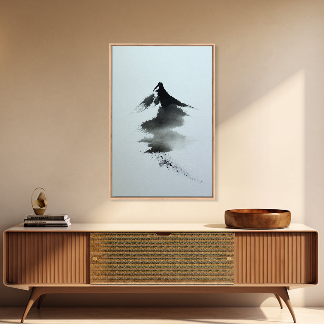 Minimalist Japanese Ink Mountain Painting With Zen Brush Strokes Modern Wall Art For Tranquil Home Decor