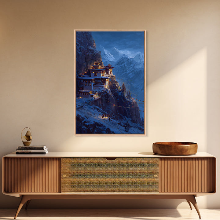 Contemplative Silhouette Meditation On Hill Nature Scene Minimalist Wall Art Framed Canvas Print
