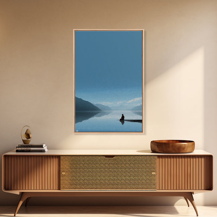 Peaceful Solitude At Lake With Mountains Sunrise Landscape Wall Art Framed Canvas Print For Living Room Home Decor
