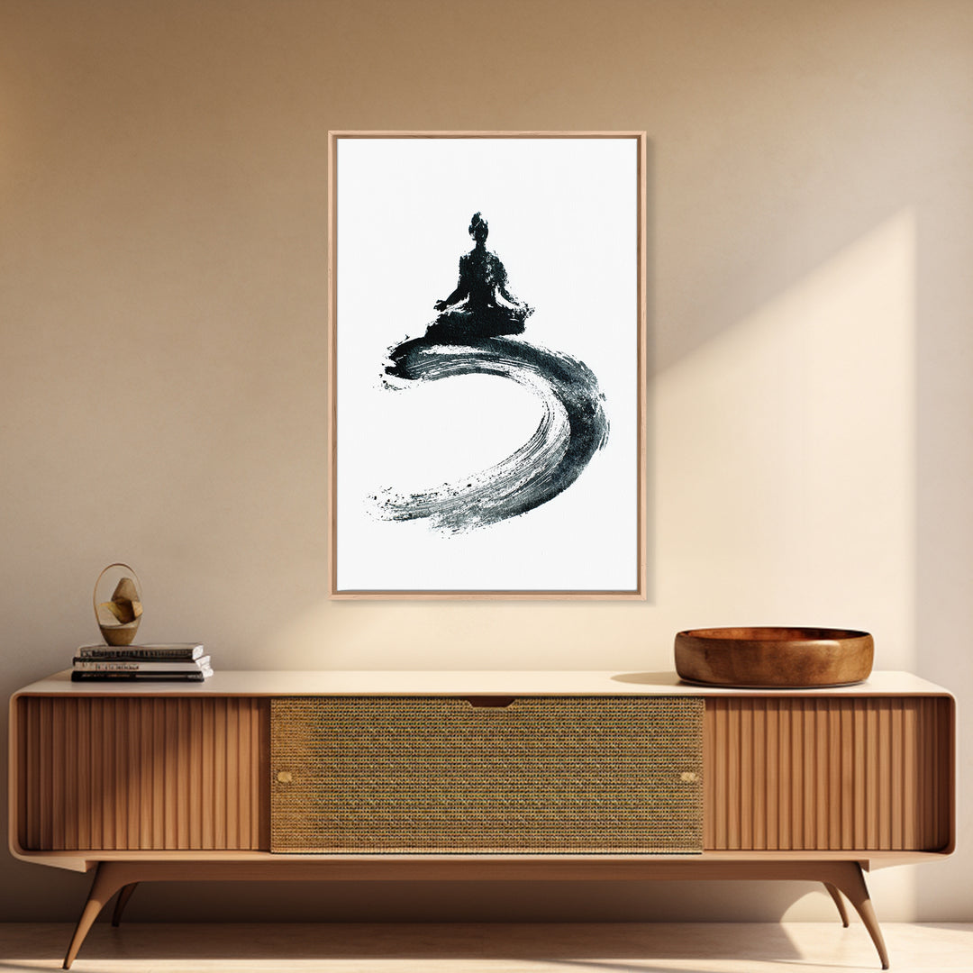 Black Ink Zen Meditation Wall Art Minimalist Brushstroke Canvas Print Peaceful Yoga Decor For Mindfulness And Spa