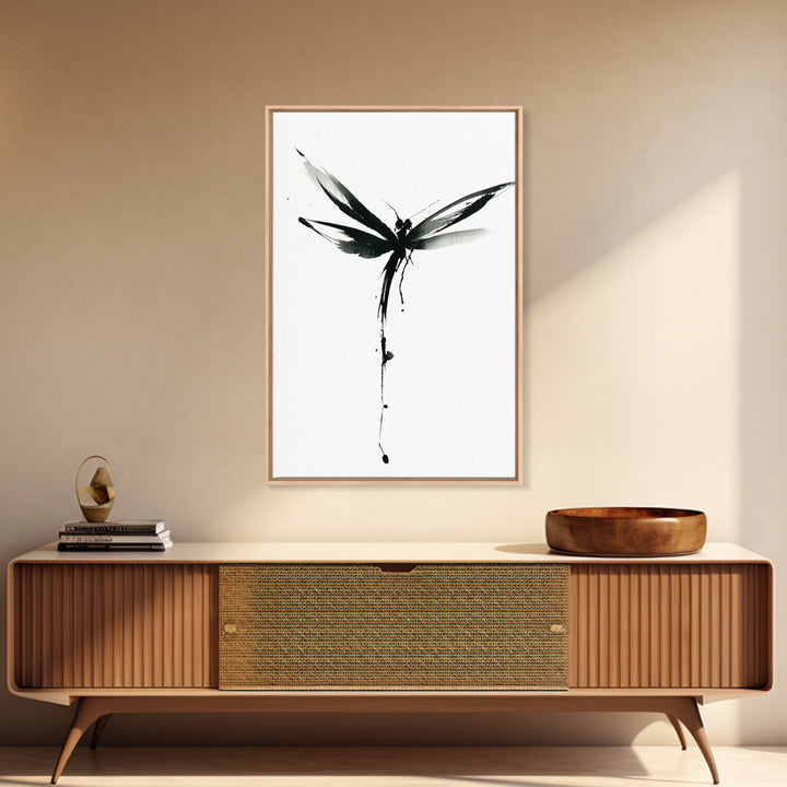 Minimalist Black Ink Dragonfly Wall Art Print Monochrome Canvas Print For Bedroom And Living Room Decor