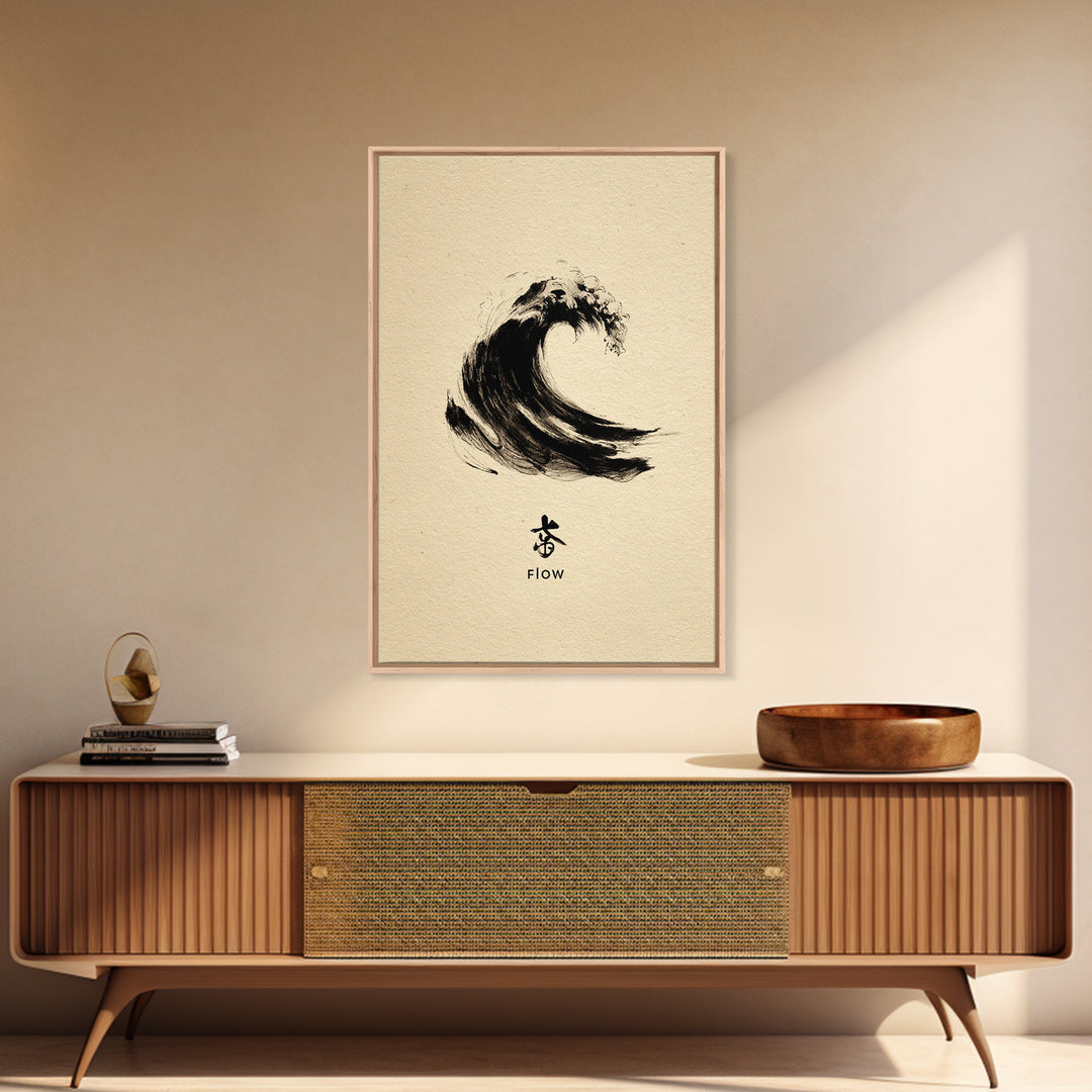 Large Black Ink Brush Stroke Abstract Flow Calligraphy Wall Art Painting Print Minimalist Home Decor Living Room Modern Framed Canvas