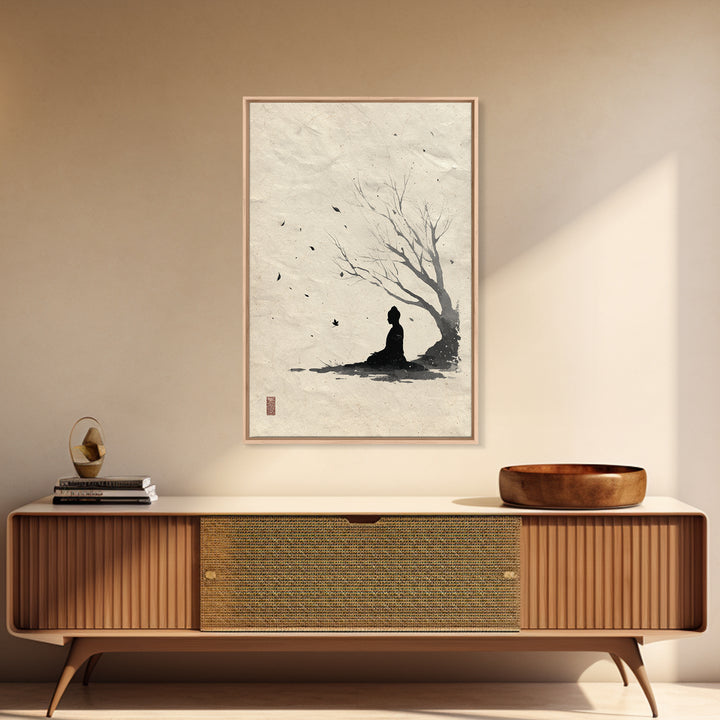 Zen Meditation Silhouette Ink Painting Wall Art Abstract Minimalist Oriental Canvas Print For Bedroom Decor And Yoga Room