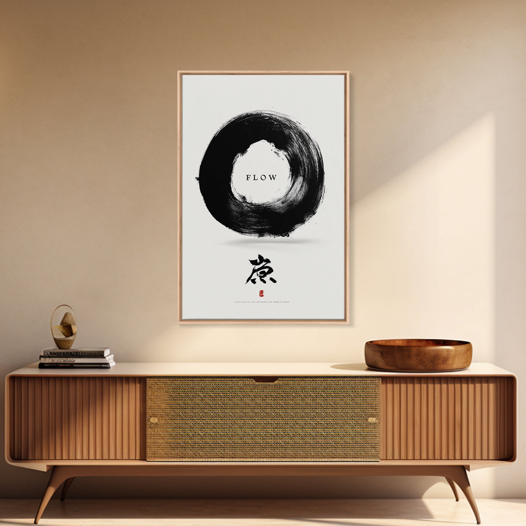 Minimalist Black Enso Circle Symbol Art Print With Flow Calligraphy Brush Stroke Wall Art Print For Modern Home Decor