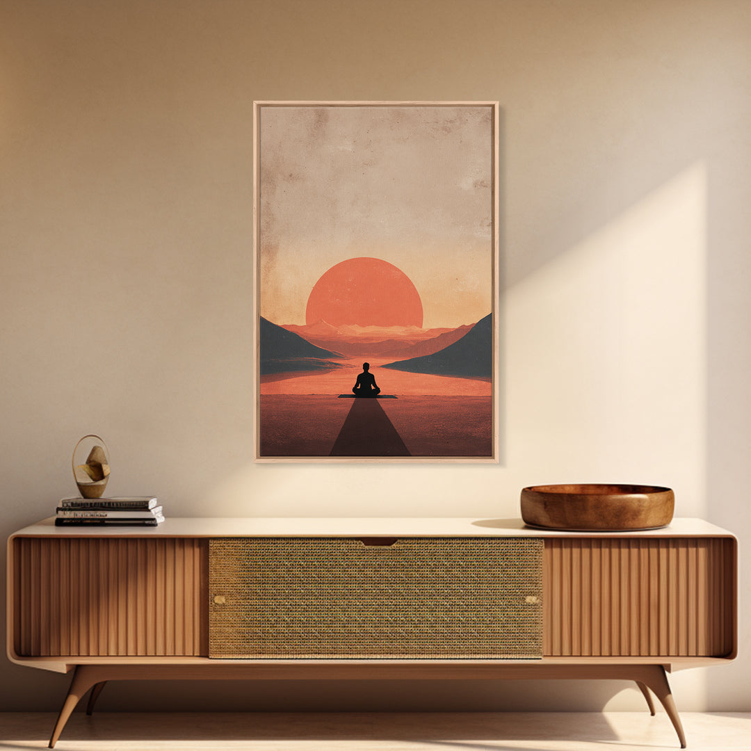 Meditative Silhouette Sunset Mountain Landscape Digital Art Canvas Print For Modern Wall Art And Home Decor