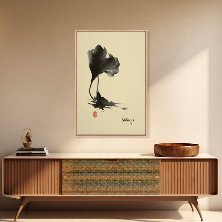 Minimalist Ink Brush Floral Painting Black And White Wall Art Modern Canvas Print For Office And Bedroom Decor