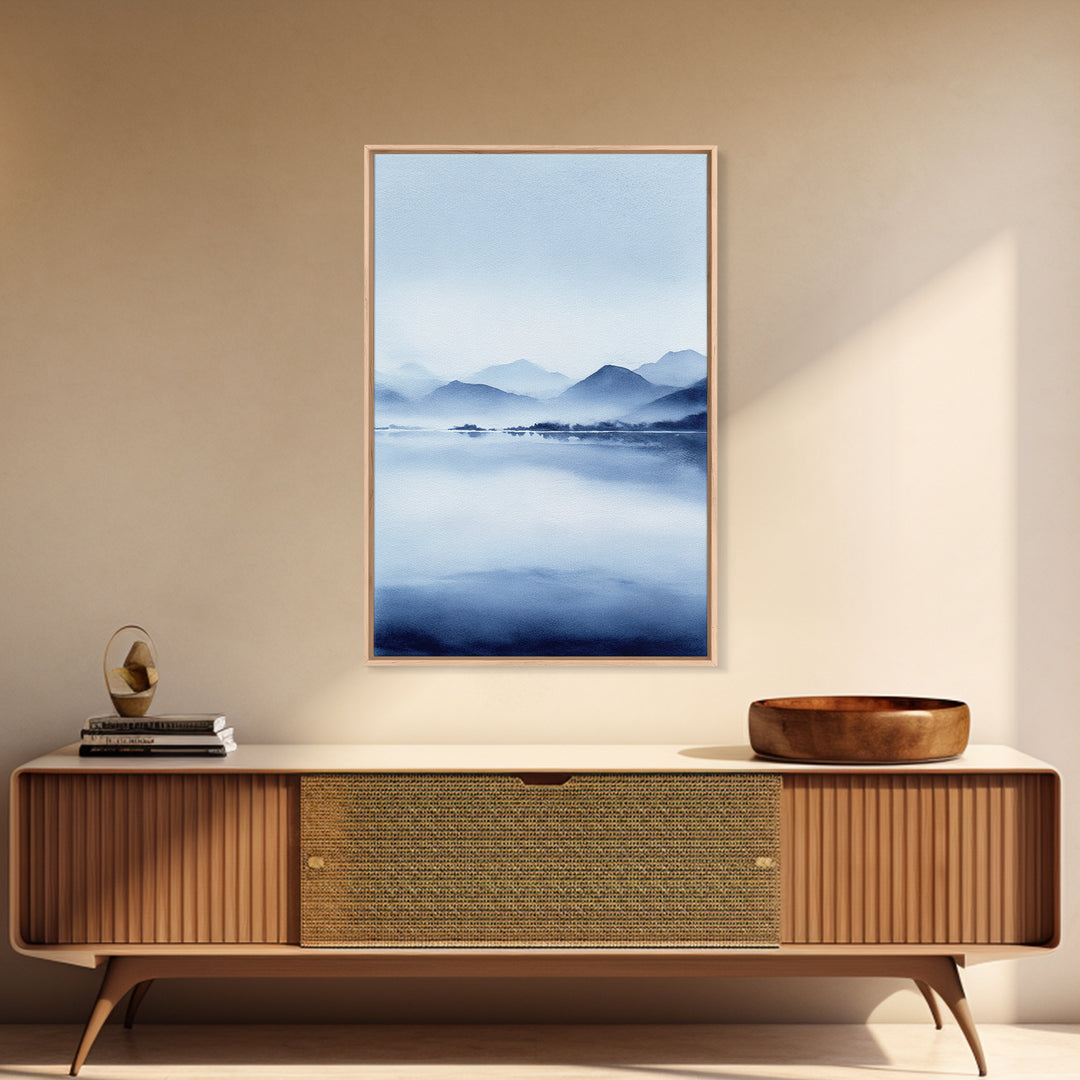 Cyberpunk Digital Blue Buddha Statue With Fish And Neon Lights In Futuristic Aquarium Contemporary Canvas Art