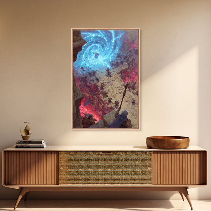 Epic Fantasy Battle Portal Canvas Print, Lightning Magic, Dungeons And Dragons Wall Art, Gaming Room Decor, Gift For Gamer