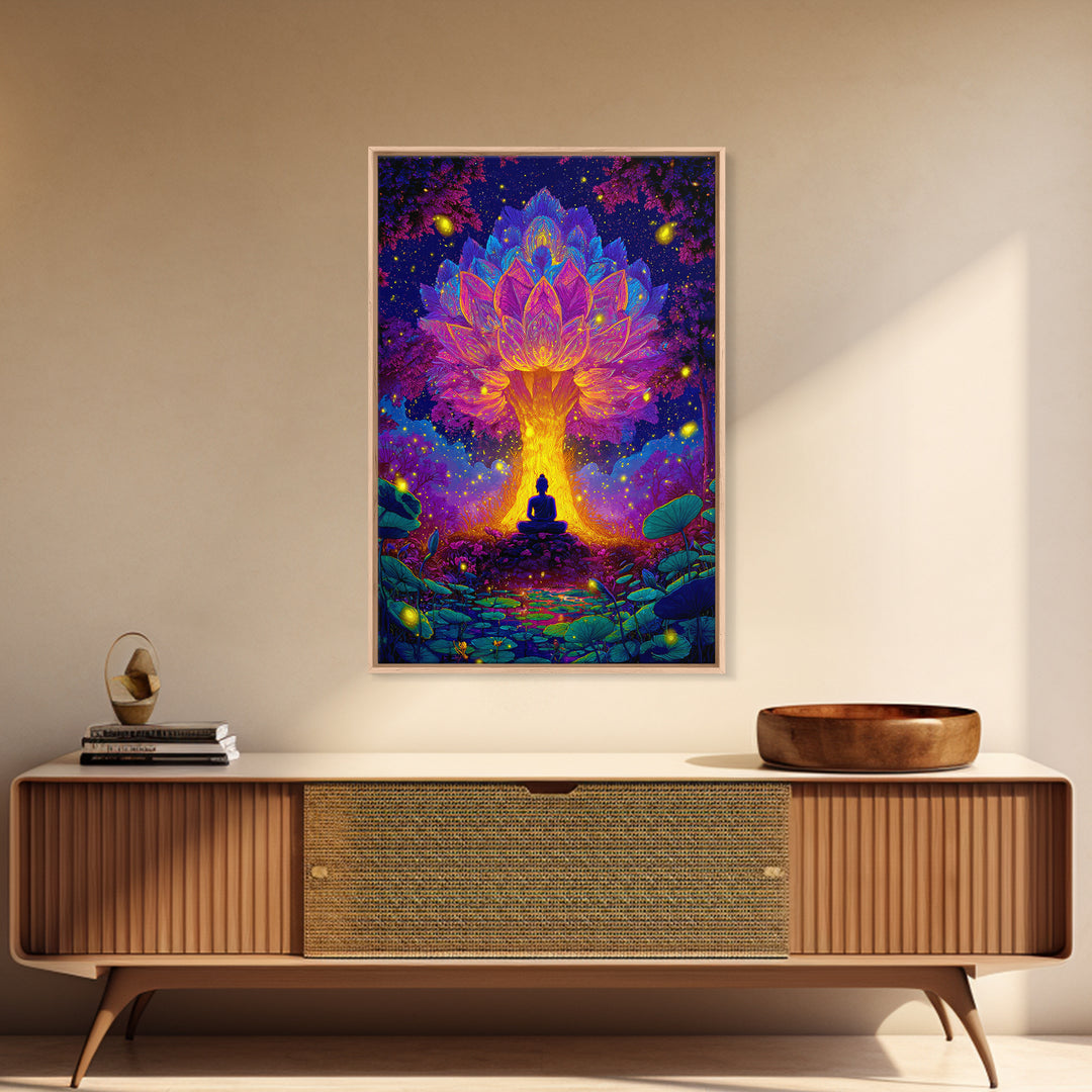 Sunset Ocean Cityscape With Palm Trees Retro Futuristic Vibrant Wall Art Framed Canvas Print For Living Room Or Beach House Decor