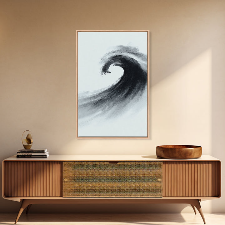 Black And White Ink Style Wave Abstract Art Minimalist Wall Art Print For Modern Office Decor Framed Canvas Print