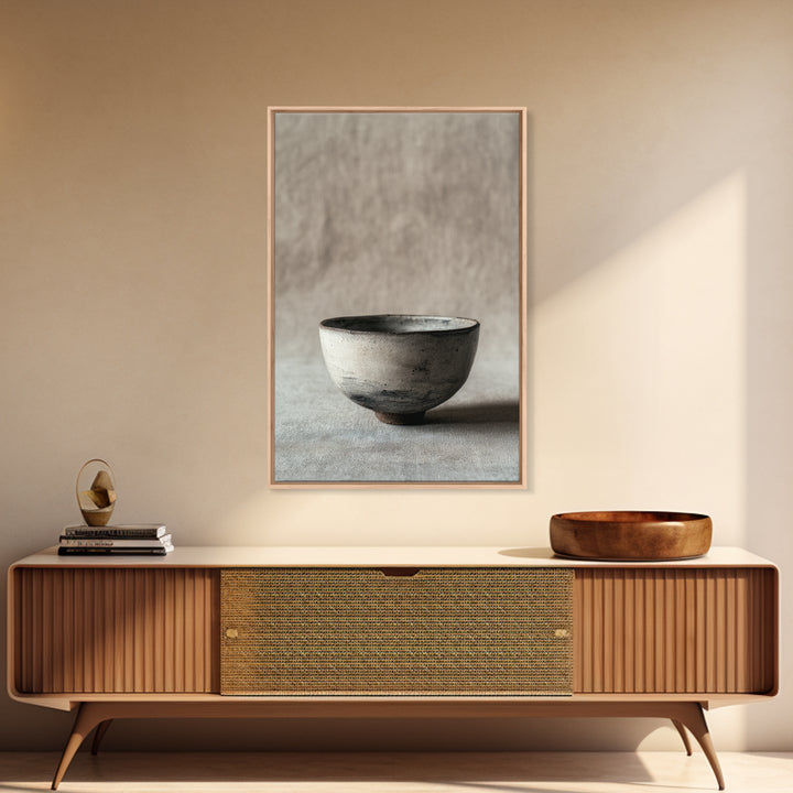 Handcrafted Rustic Ceramic Bowl With Earthy Glaze Textures Minimalist Wall Art Clay Pottery For Kitchen Decor Framed Canvas Print