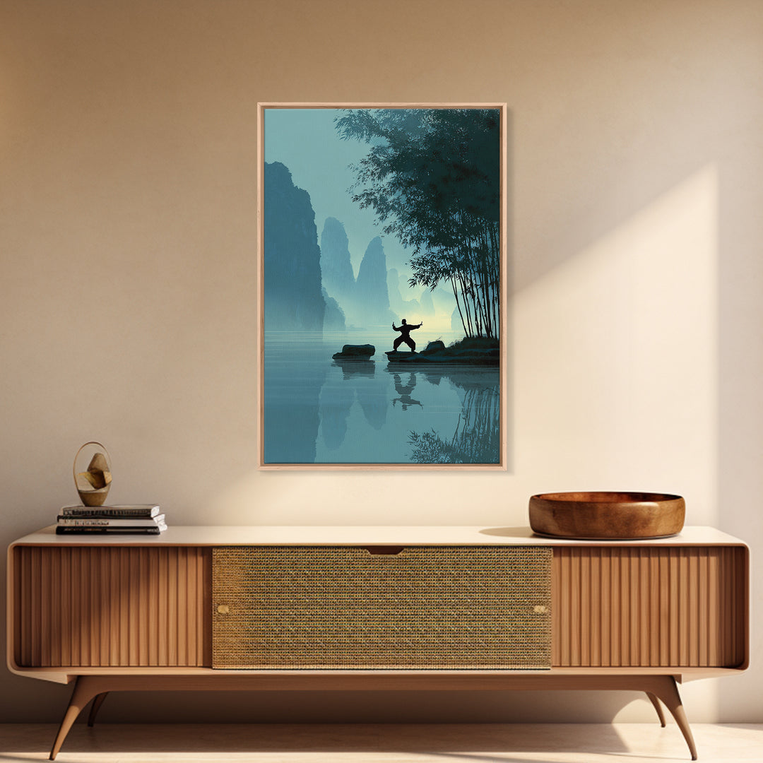 Vibrant Night Cityscape With Stars Reflected On Water Urban Wall Art Framed Canvas Print For Living Room