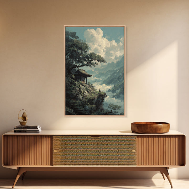 Tranquil Mountain Meditation Scene With Zen Garden Framed Canvas Print For Spiritual And Modern Home Wall Art Decor
