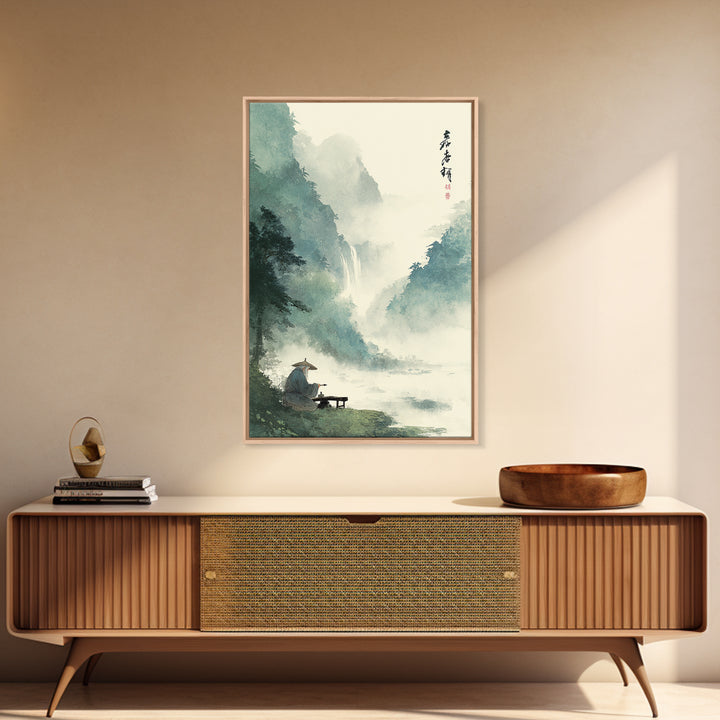 Tranquil Mountain Stream Landscape Scene Oil Painting Wall Art Canvas Print For Rustic Farmhouse Living Room Decor