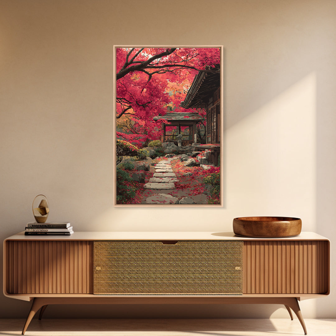 Peaceful Mountain River With Silhouette Figure Practicing Martial Arts Zen Wall Art Canvas Print