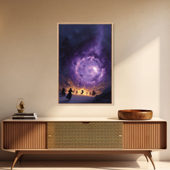Purple Magic Portal Epic Battle Canvas Print, Dark Fantasy Wall Art, Witchy Decor, Surreal Artwork, Gothic Gaming Room Decor